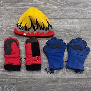 Vibrant Flame Beanie and Mittens Set for Kids